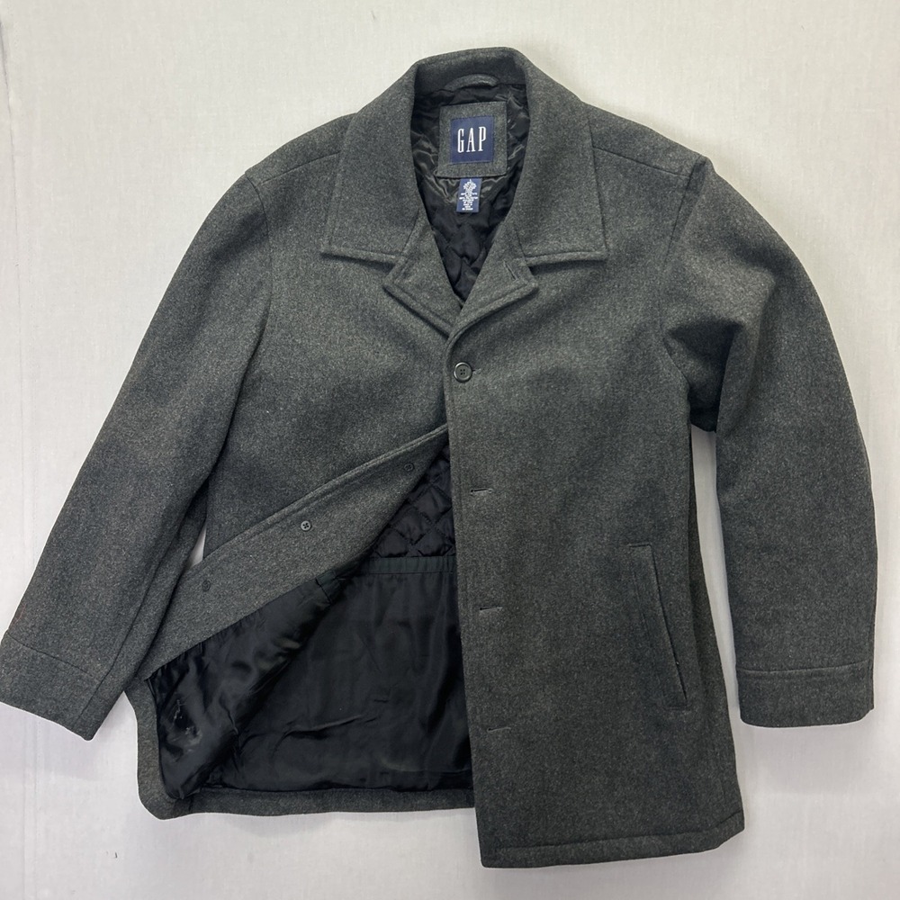 Vintage 90s GAP Wool Peacoat Jacket Mens Large Gray Quilted Lined Coat